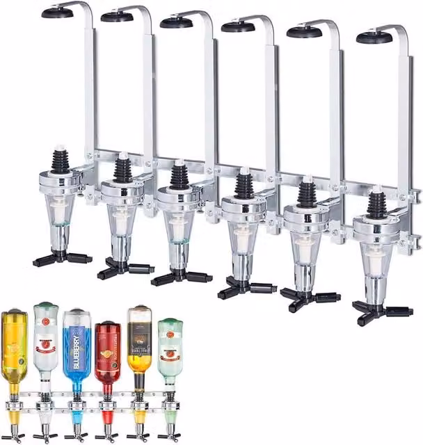 KORVIXA Silver Wall Mounted 6 Bottle Optic Drink Dispenser