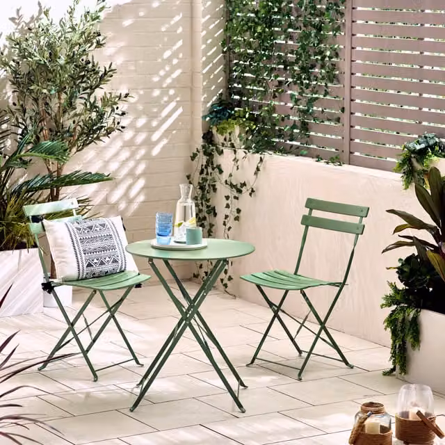 FurnitureboxUK Cabo 2 Seat Bistro Set, Green Powder Coated Steel Outdoor Garden Furniture
