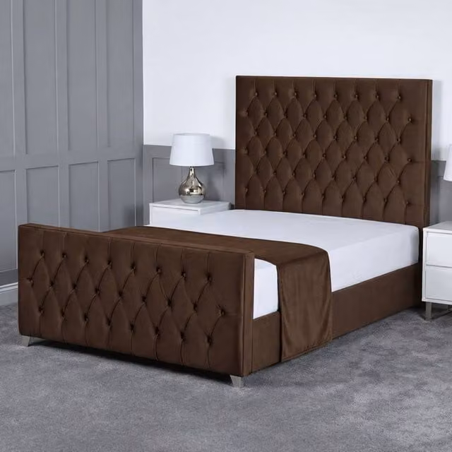 Living Comfort Bedz Vertex Upholstered Gas Lift Storage Bed in Brown, W/D/H: 140 x 200 cm