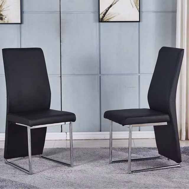 Modernique Angela Set of 4 Black Faux Leather Chairs