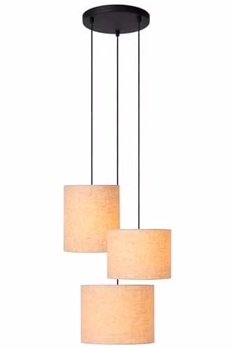 Lucide Maya Fabric Pendant Light, Diameter: 46 cm, Beige and Black