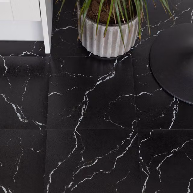 d-c-fix Black Marble Self-adhesive Vinyl Floor Tiles, Stone Look, Black