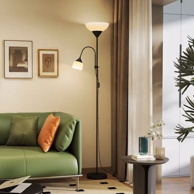 HOMCOM Mother-Child Floor Lamp Duo in Black with 3 Colour Temperatures and Adjustable Metal Design