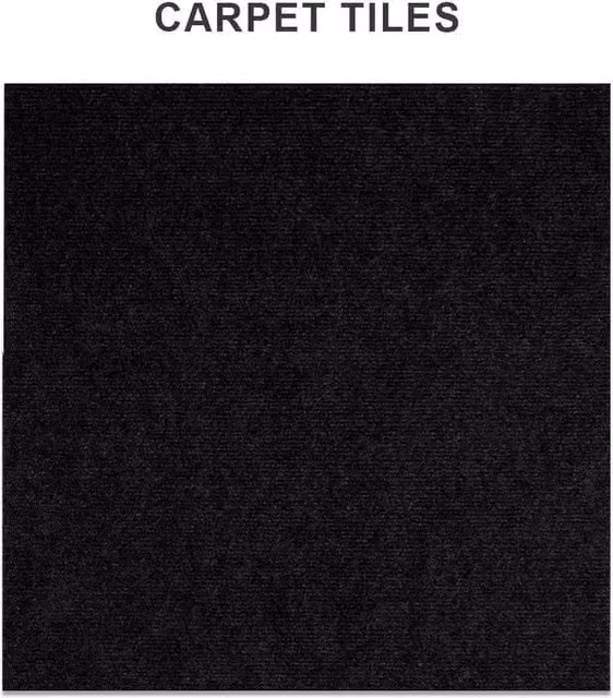 NESTLUNE 20-Piece Non-Slip Polyester Carpet Tiles in Black, W/D: 50 x 50 cm