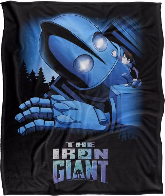 Warner Bros. The Iron Giant and Hogarth Super Soft Fluffy Polyester Throw Blanket, Blue Multicolour, Large