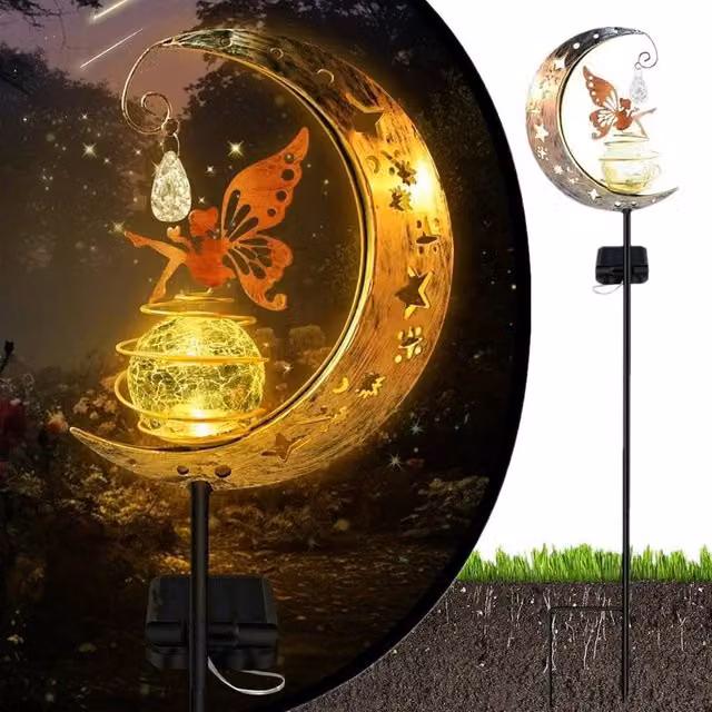 SPETLEK 2x Fairy Garden LED Solar Lights in Gold/Brass for Garden and Terrace, W/D/H: 100 x 60 cm