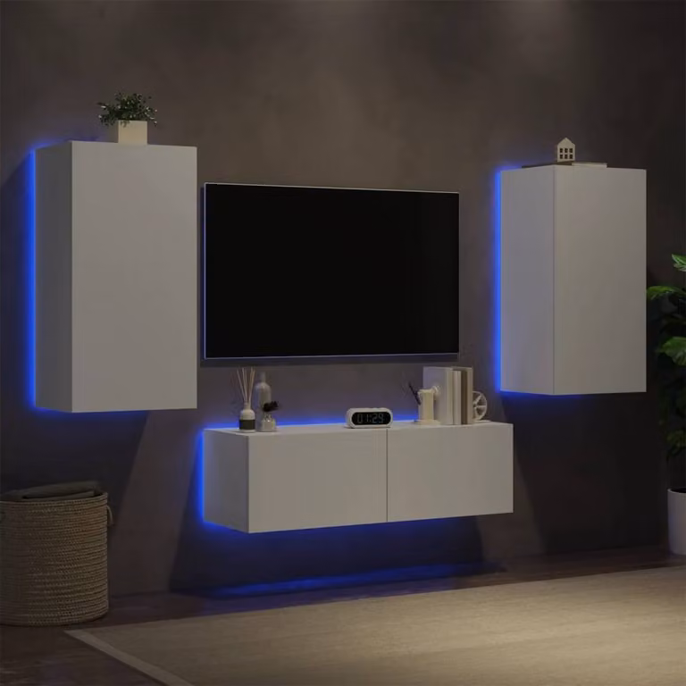 Berkfield Home 3 Piece Modern White Wall Mounted TV Cabinets with Integrated LED Lighting