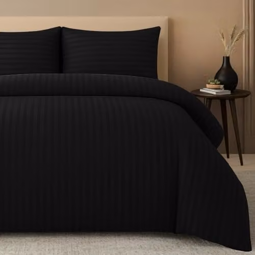 Pamposh Grace 4 Pack Super King Duvet Cover and Pillowcase Set, Black Modern Striped Microfibre Bedding