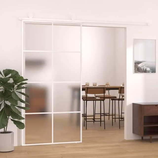Berkfield Home White Sliding Door with Frosted ESG Glass and Aluminium, W: 102.5 cm, H: 205 cm