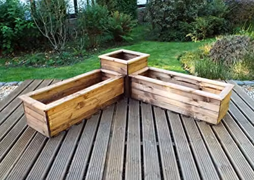 Charles Taylor 3 Piece Brown Wooden Vegetable Trough Planter Set