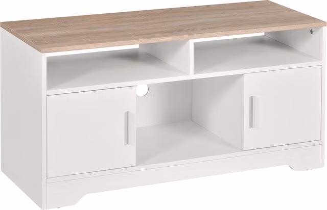 HOMCOM Modern TV Stand for TVs up to 42 Inches with Cabinets and Shelves in White and Wood Colour