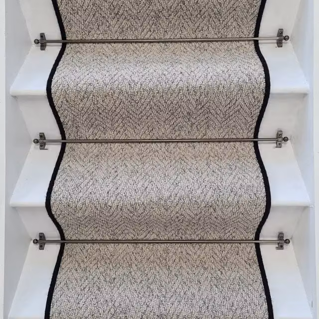 RainbowHome Herringbone Mirage Grey Stair Runner with 100% Wool Edge in Light Grey, W: 70 cm x L: 600 cm
