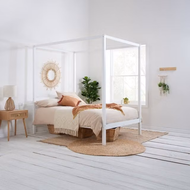 Birlea Mercia Four Poster King Bed in White Solid Wood