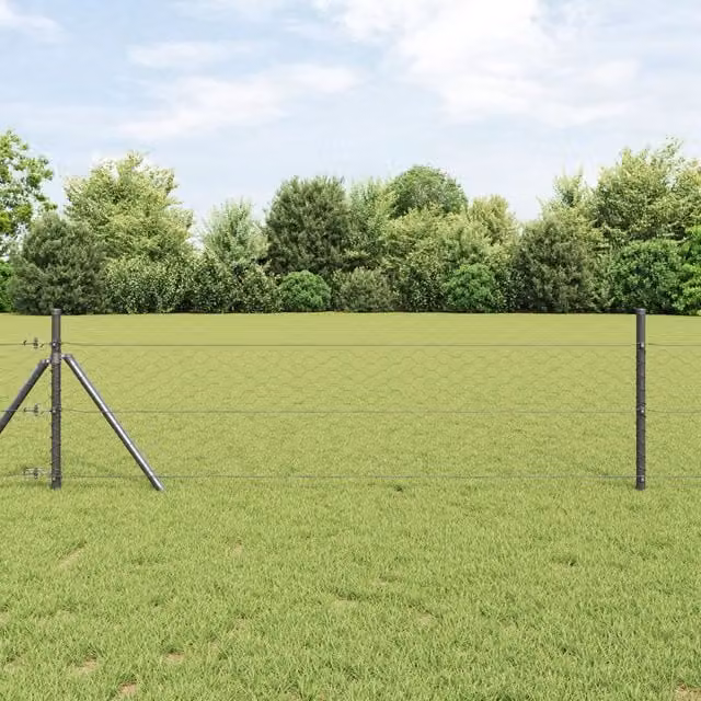 Berkfield Home Grey PVC-Coated Hexagon Steel In-Ground Fence, H: 160 cm, L: 100 m