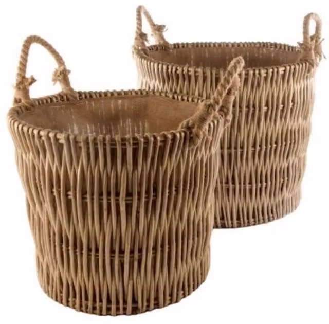 Red Hamper Set of 2 Wicker Log Baskets with Handles in Red, Sand and Brown, H: 50 cm, W: 44 cm, D: 50 cm