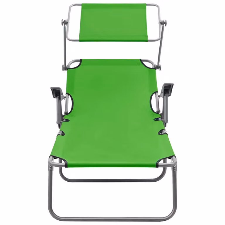 Berkfield Home Sun Lounger with Canopy and Adjustable Headrest in Green Powder Coated Steel