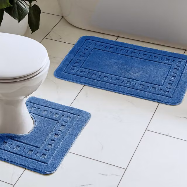 Catherine Lansfield Armoni Bath Mat and Pedestal Mat Set in Navy Blue