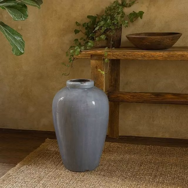 Wyld Haus Bloomwood Tall Grey Glazed Ceramic Vase with Crackle Effect