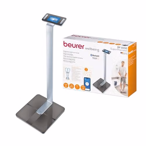 Beurer BF1000 Super Precision Body Composition Analysis Scale in Silver with App Control for BMI, Body Fat, Muscle Mass, Water Percentage and Bone Mass Analysis
