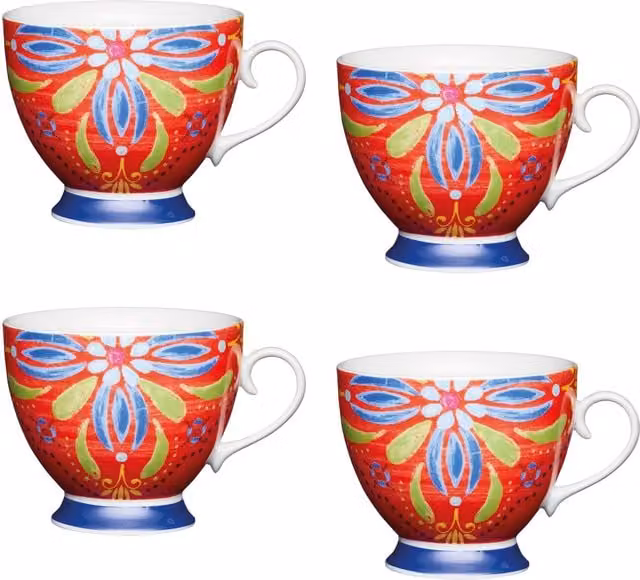KitchenCraft Set of 4 Red Bone China Moroccan Footed Mugs