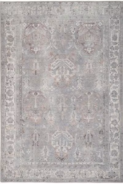Kukoon Greige Distressed Floral Medallion Non Slip Washable Low Pile Rug in Grey W/L: 120 x 170 cm