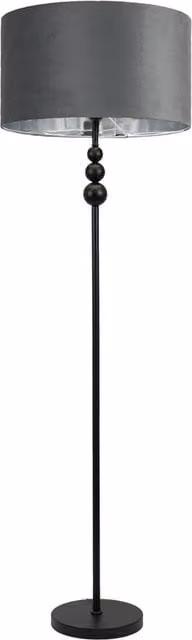 Marissa Black Stacked Ball Floor Lamp with Grey Velvet and Chrome Inner Shade