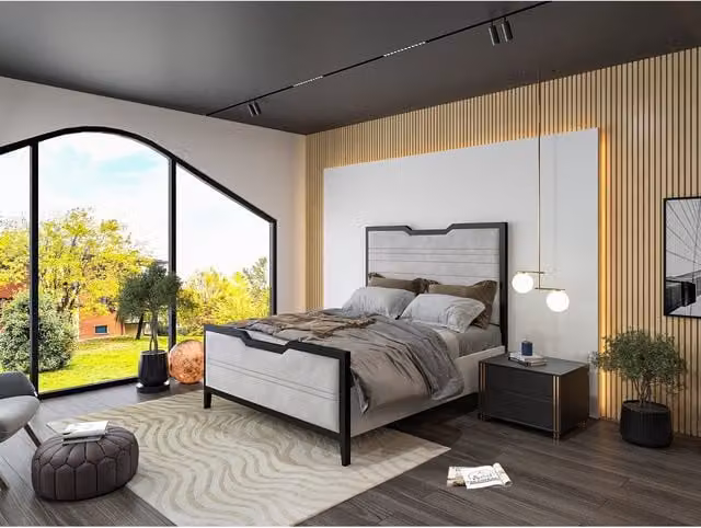 Casani Lamont Metal Bed with Dumfries Latte Fabric, Small Double
