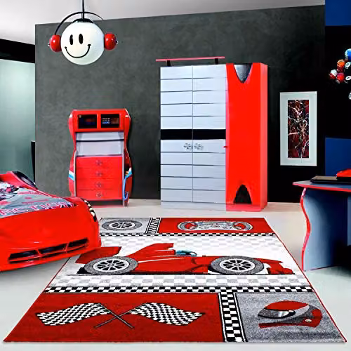 Bravich LTD Red Racing Car Kids Rug, W: 120 cm, L: 170 cm