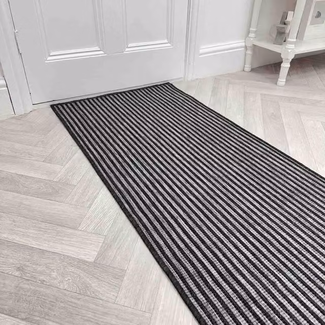 runrug Pinstripe Black Striped Reversible Carpet Runner Rug, W/D/H: 60 x 300 cm