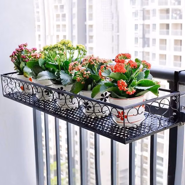 EONLION Black Metal Window Box Planter for Orchids and Ornamental Plants, Width: 60 cm