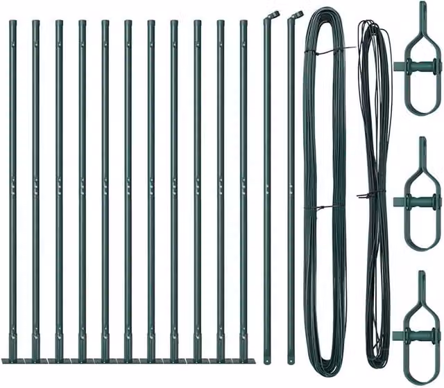 Berkfield Home Set of 26 Green Galvanised Steel Round Bolt Down Fence Posts with Base Plates