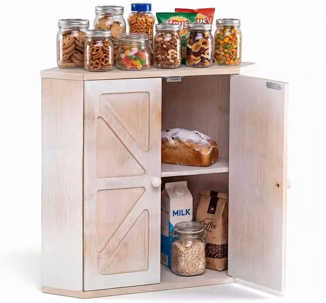 Gymax Double Layer Corner Bread Bin with Adjustable Bamboo Shelf, White