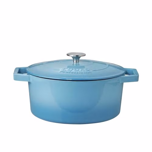 Cooks Professional Enamelled Cast Iron Casserole Dish with Lid and Handles, Blue, 26cm, 5.8l