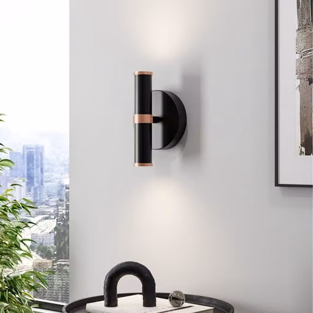 Komore Modern Up and Down Cylinder Wall Light in Black and Gold/Brass