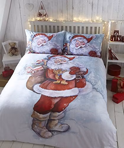 Eleanor James Christmas Father Christmas Duvet Cover and Pillowcase Set, Multicolour, W/D/H: 180 x 200 cm, Pillowcase: 50 x 75 cm