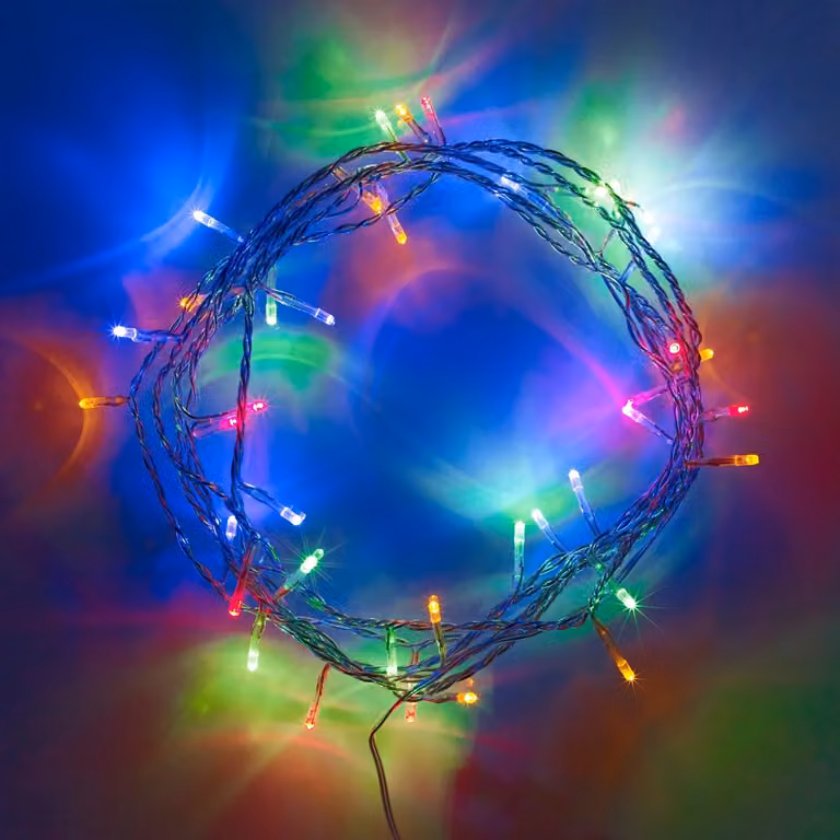Lights4fun 50 Multi Coloured LED Fairy Lights on Clear Cable