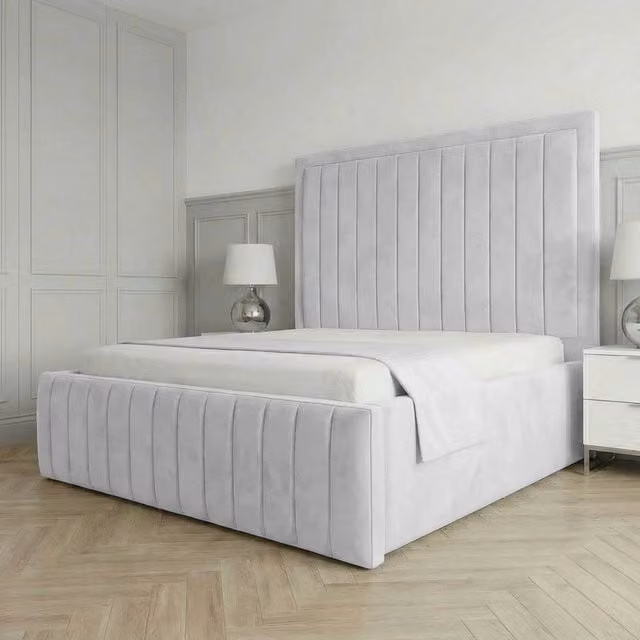 Living Comfort Bedz Sovereign Double Plush Velvet Upholstered Bed with Slatted Base and 48 Inch Headboard in White