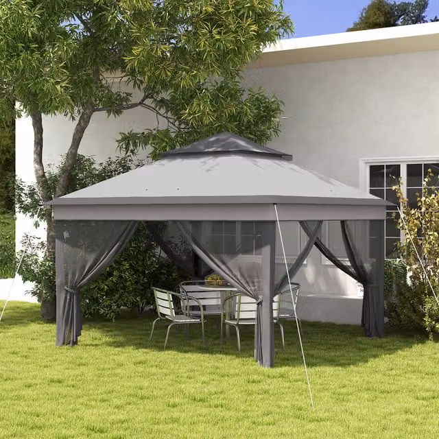 Outsunny Pop Up Gazebo Instant Event Shelter with Netting, Grey, W: 300 cm, D: 300 cm, H: 252 cm