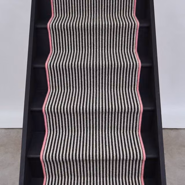 RainbowHome Mayfair Wool Stair Runner in White with Pink Edge, W: 65 cm, L: 650 cm