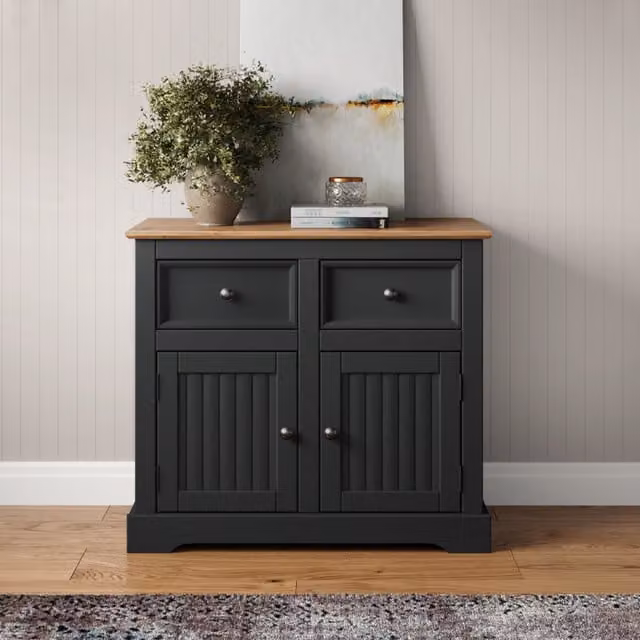 Mercers Furniture Country Antique Solid Wood Pine 2 Door 2 Drawer Sideboard in Anthracite Grey