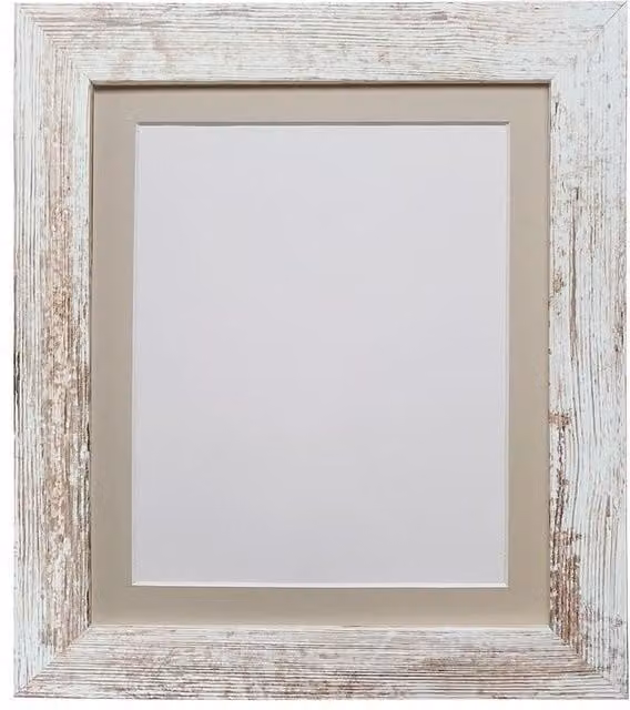 Frames & Mirrors 4U Metro Rectangular Single Picture Frame in Distressed White with Light Grey Mount for 50.8 x 50.8 cm Images