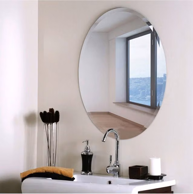 Living and Home European Style Frameless Beveled Edge Oval Bathroom Wall Mirror, W: 50 cm, H: 70 cm
