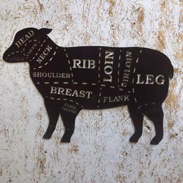 RW Norfolk Butchers Lamb Rusty Metal Wall Decoration, Brown