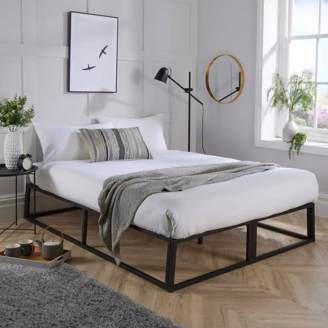 Home Source Modern Metal Bed Frame in Black, W/D/H: 120 x 200 cm