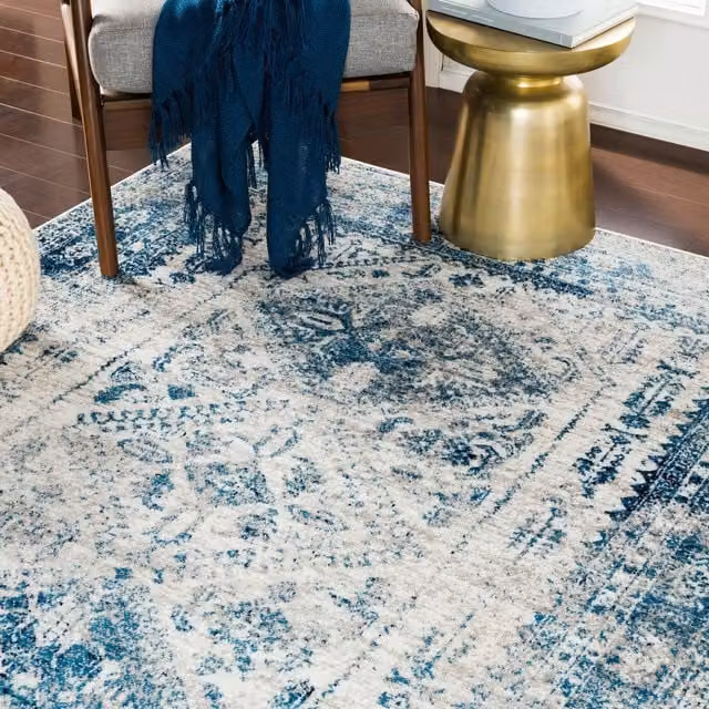 Livabliss Monte Carlo Traditional Boho Living Room Rug in Blue, Grey and White, W: 120 cm, L: 170 cm