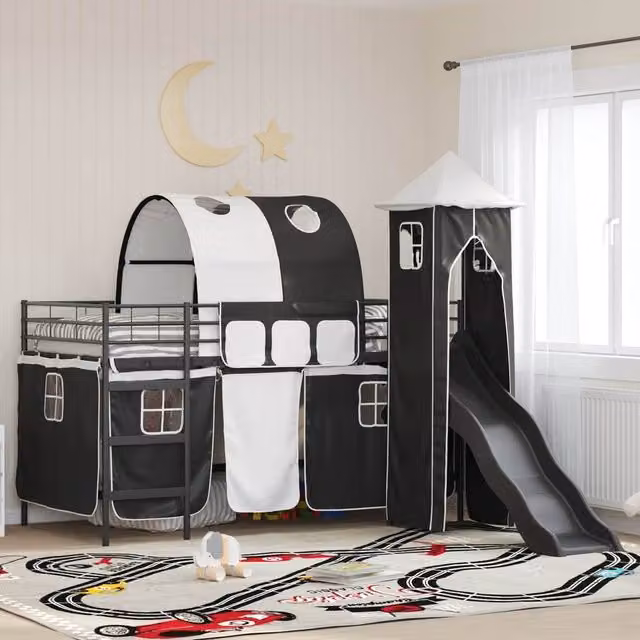 Berkfield Home Kids' Loft Bed Frame in Black Metal, W/D/H: 100 x 200 cm
