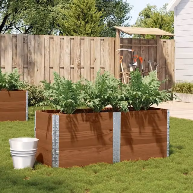 Berkfield Home Garden Brown Wooden Raised Bed Planter with Galvanised Steel, W: 150 cm, D: 50 cm, H: 50 cm