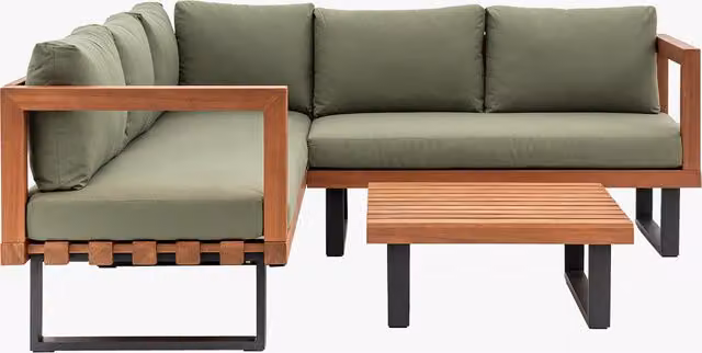 Perch & Parrow Siesta Outdoor Corner Sofa Set in Green with Upholstered Cushions and Coffee Table
