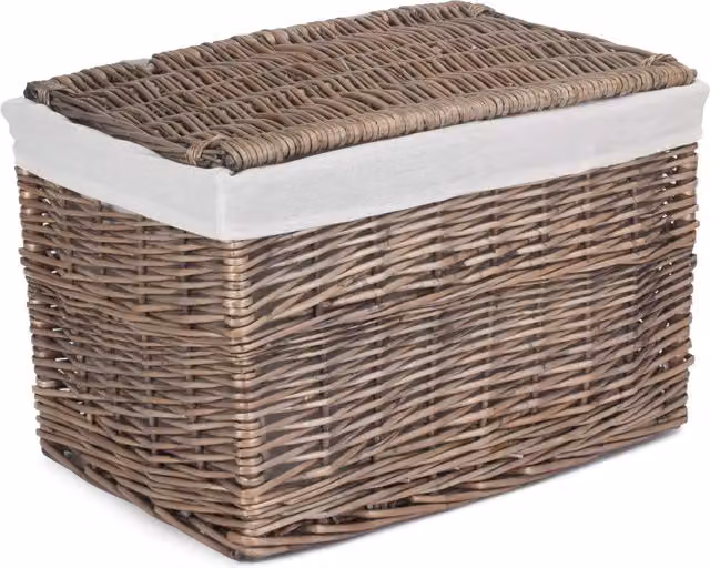 Red Hamper Taupe Wash Finish Wicker Storage Basket with Lid and Removable Cotton Bag in Brown Grey Medium