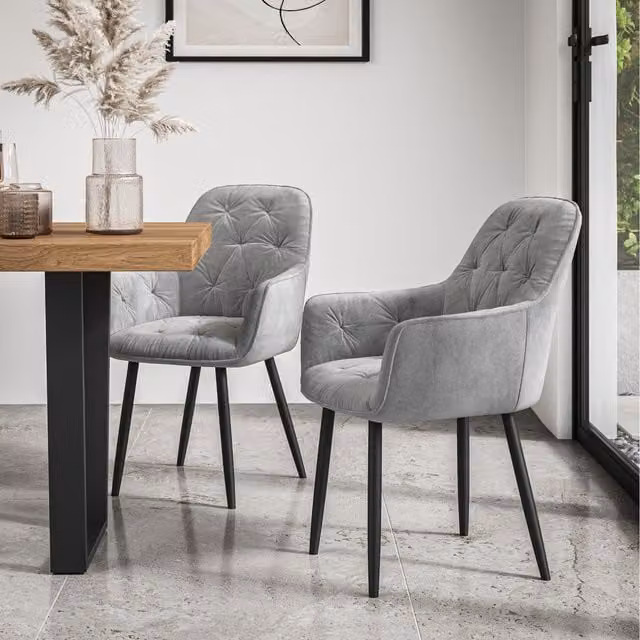 More4Homes Set of 2 Anika Modern Grey Velvet Dining Chairs